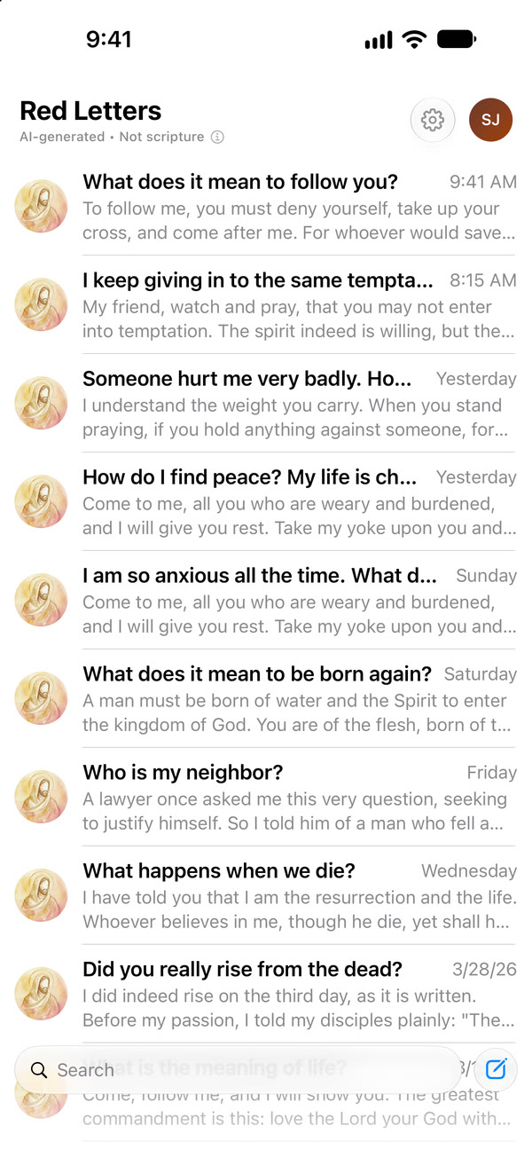 The Red Letters conversation list